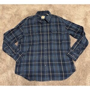 Timberland Flannel Shirt Mens Blue Brown Plaid Long Sleeve Button Size Large